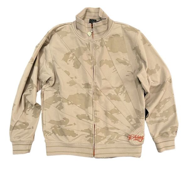 Billabong Jacket Zip Up Tan Camo Stand Up Collar Logo Men's M Pockets Sweater - Picture 1 of 13